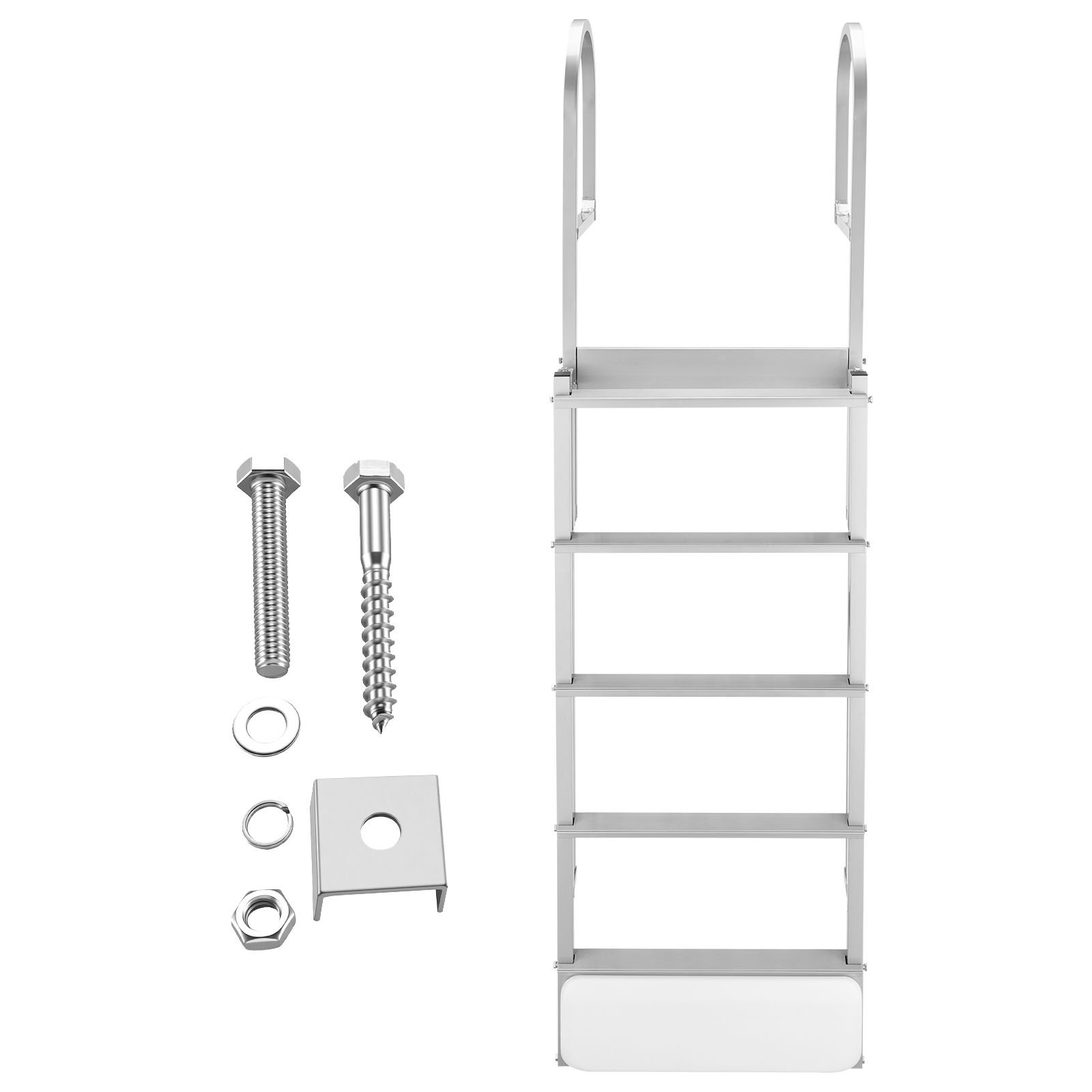 retractable dock ladder, 5 steps, aluminum alloy pontoon boat swim ladder with auto lift float, non slip wide steps, 500 lbs weight capacity, adjustable height, for lake pool marine boarding