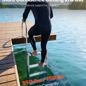 retractable dock ladder, 5 steps, aluminum alloy pontoon boat swim ladder, with non slip wide steps, 350 lbs weight capacity, adjustable height, for lake swimming, pool, boat, marine boarding