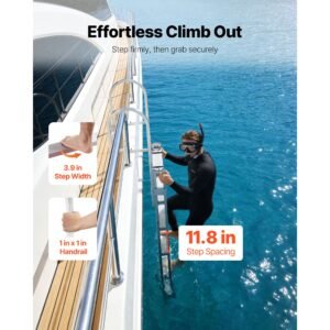 retractable dock ladder, 5 steps, aluminum alloy pontoon boat swim ladder, with non slip wide steps, 350 lbs weight capacity, adjustable height, for lake swimming, pool, boat, marine boarding
