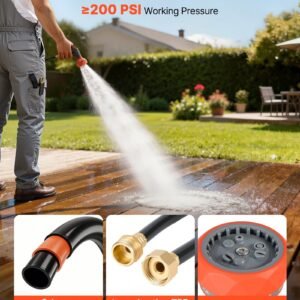 retractable garden hose reel, 1/2 in x 50 ft, wall mounted hose reel with 9 function sprayer nozzle and 180° swivel bracket, any length lock, automatic slow rewind system, for garden watering