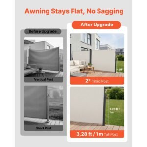 retractable side awning, 71" x 236" patio retractable side screen with 180 g/m² polyester fabric, waterproof sunshade outdoor privacy screen room divider for garden, balcony, pools, deck, beige