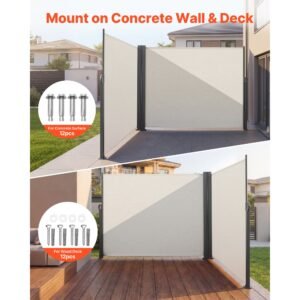 retractable side awning, 71" x 236" patio retractable side screen with 180 g/m² polyester fabric, waterproof sunshade outdoor privacy screen room divider for garden, balcony, pools, deck, beige
