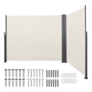 Retractable Side Awning, 71" x 236" Patio Retractable Side Screen with 180 g/m² Polyester Fabric, Waterproof Sunshade Outdoor Privacy Screen Room Divider for Garden, Balcony, Pools, Deck, Beige