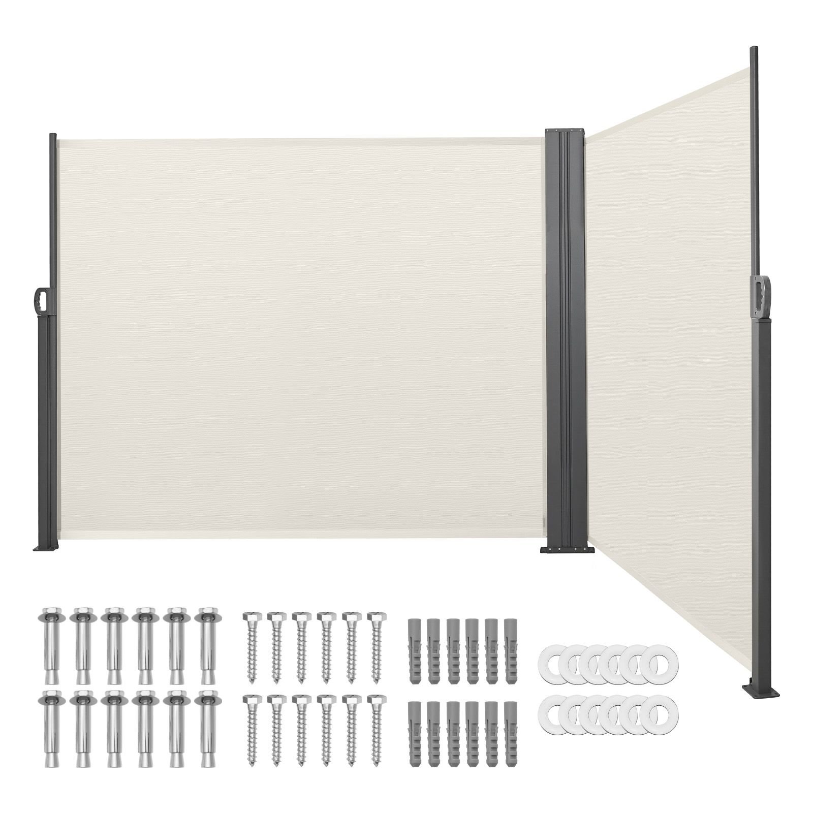 retractable side awning, 71" x 236" patio retractable side screen with 180 g/m² polyester fabric, waterproof sunshade outdoor privacy screen room divider for garden, balcony, pools, deck, beige