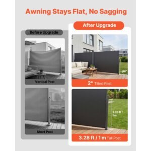 retractable side awning, 71" x 236" patio retractable side screen with 180 g/m² polyester fabric, waterproof sunshade outdoor privacy screen room divider for garden, balcony, pools, deck, gray