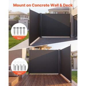 retractable side awning, 71" x 236" patio retractable side screen with 180 g/m² polyester fabric, waterproof sunshade outdoor privacy screen room divider for garden, balcony, pools, deck, gray
