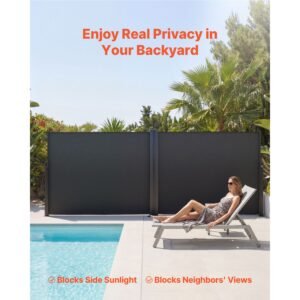 retractable side awning, 71" x 236" patio retractable side screen with 180 g/m² polyester fabric, waterproof sunshade outdoor privacy screen room divider for garden, balcony, pools, deck, gray