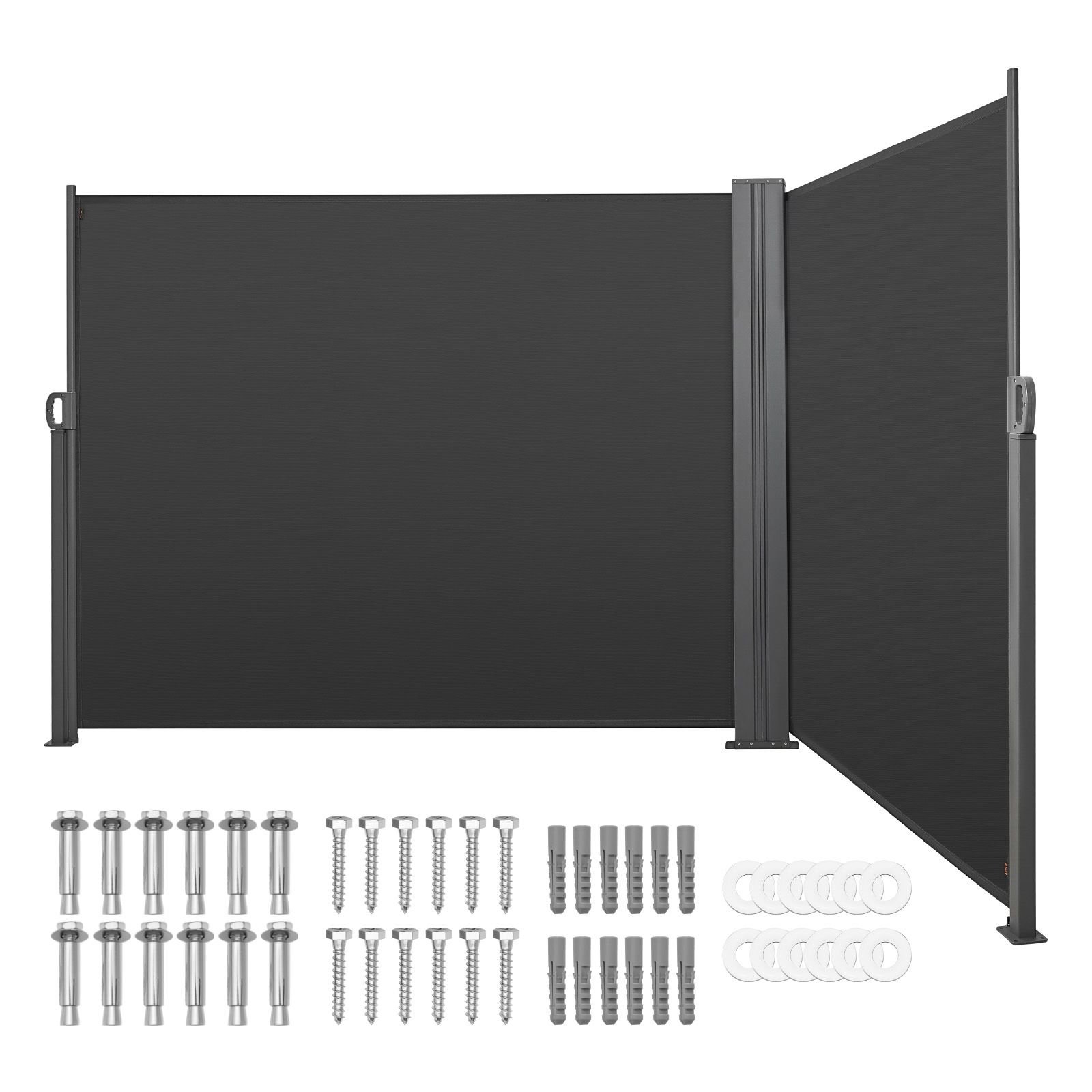 retractable side awning, 71" x 236" patio retractable side screen with 180 g/m² polyester fabric, waterproof sunshade outdoor privacy screen room divider for garden, balcony, pools, deck, gray