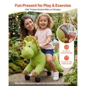 ride on horse, riding dinosaur toys for kids, features lifelike dinosaur roars, no battery required, 360 degree flexible smooth wheels, soft seat, 88 lbs max load capacity for toddlers ages 3+