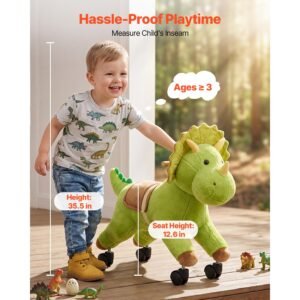 ride on horse, riding dinosaur toys for kids, features lifelike dinosaur roars, no battery required, 360 degree flexible smooth wheels, soft seat, 88 lbs max load capacity for toddlers ages 3+