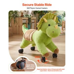 ride on horse, riding dinosaur toys for kids, features lifelike dinosaur roars, no battery required, 360 degree flexible smooth wheels, soft seat, 88 lbs max load capacity for toddlers ages 3+