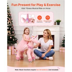 ride on horse, riding pink unicorn toys for kids, no battery required, smooth wheels with anti roll stop ring, upgraded raised seat, handles, pedals, 110 lbs max load capacity for ages 3 8