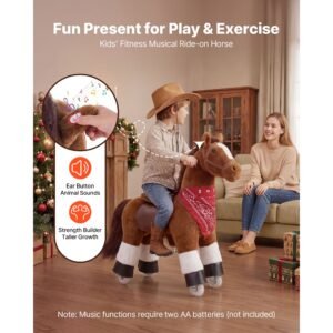 ride on horse, riding pony toys for kids, no battery required, smooth wheels with anti roll stop ring, upgraded raised seat, handles, pedals, 110 lbs max load capacity for ages 3 8