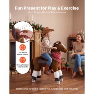 ride on horse, riding pony toys for kids, no battery required, smooth wheels with anti roll stop ring, upgraded raised seat, handles, sturdy pedals, 176 lbs max load capacity for ages 6+