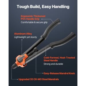 rivet nut tool kit, 17 inch rivnut tool kit, with 13 mandrels and 130 nuts, metric and sae size m3, m4, m5, m6, m8, m10, m12, 1/2 13, 8 32, 10 24, 1/4 20, 5/16 18, 3/8 16 unc, a carrying case