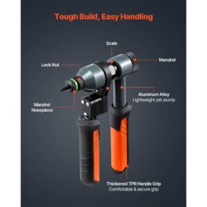 rivet nut tool kit, 9 inch ratchet rivnut tool kit, with 10 mandrels and 100 nuts, metric and sae size m5, m6, m8, m10, m12, 8 32, 10 24, 1/4 20, 5/16 18, 3/8 16 unc, with a rugged carrying case