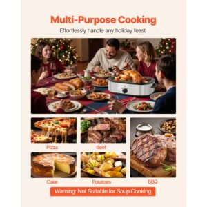 roaster oven, 14qt fast cooking turkey roaster, 150 450 fahrenheit adjustable temp electric roasting pan with self basting lid, roasting lift out rack, defrost & warm function, fits 18lb turkey