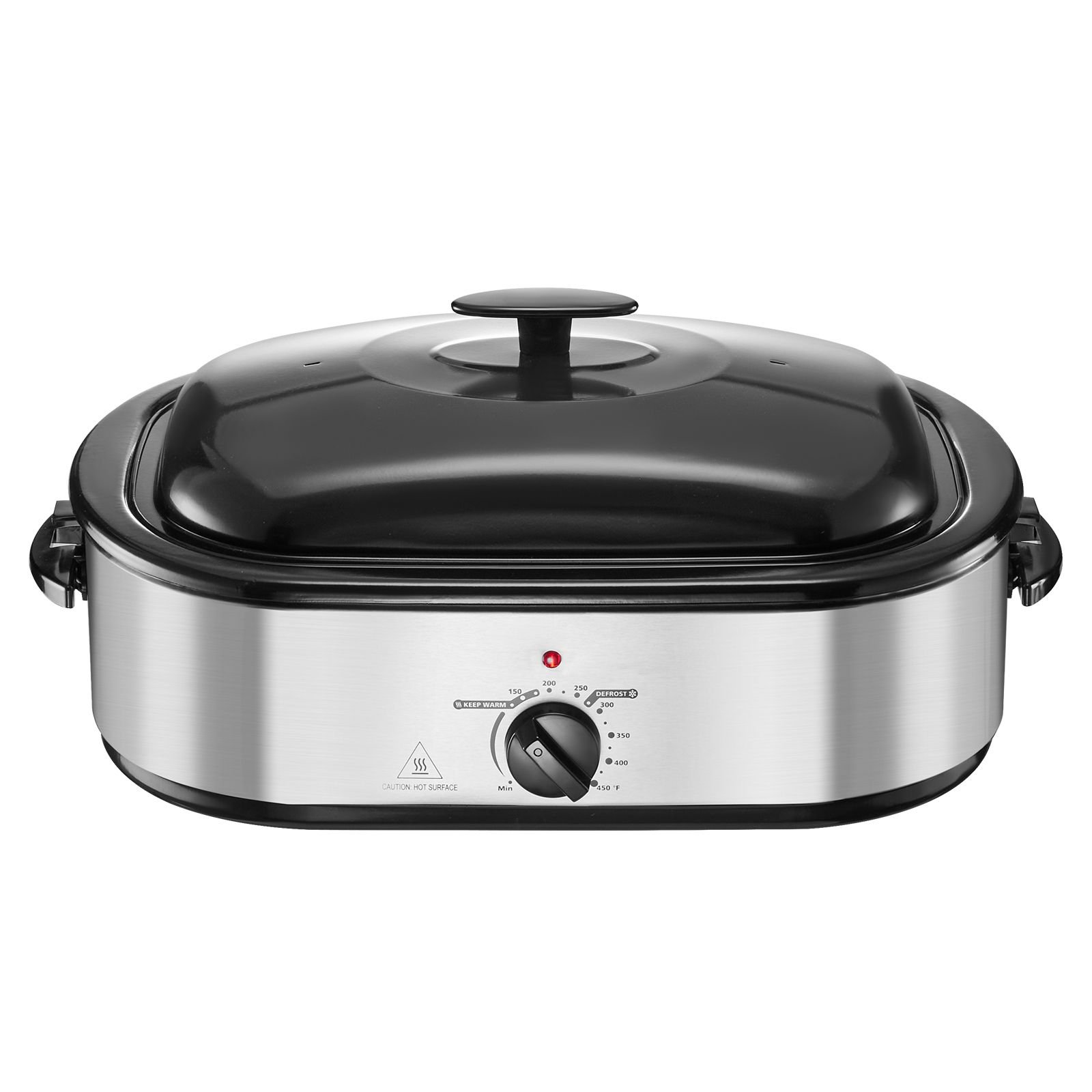 roaster oven, 14qt fast cooking turkey roaster, 150 450 fahrenheit adjustable temp electric roasting pan with self basting lid, roasting lift out rack, defrost & warm function, fits 18lb turkey