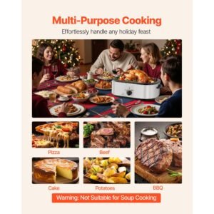 roaster oven, 22qt electric roasting pan, 150 450 f adjustable temp multifunctional electric roaster oven with self basting lid, defrost & warm function for holiday meal, fits 26lb turkey