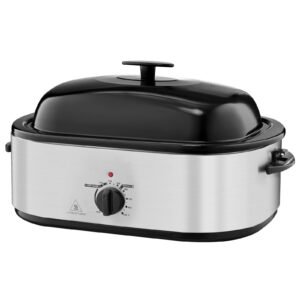 roaster oven, 22qt electric roasting pan, 150 450 f adjustable temp multifunctional electric roaster oven with self basting lid, defrost & warm function for holiday meal, fits 26lb turkey