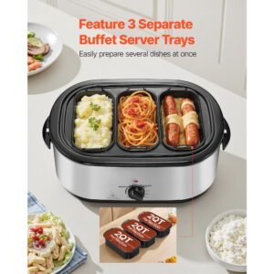 roaster oven, 24qt electric turkey roaster oven, 150 450 fahrenheit adjustable temp electric roasting pan with 3 bin buffet server, self basting lid, defrost & warm function, self basting lid