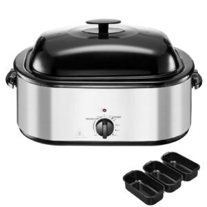 Roaster Oven, 24QT Electric Turkey Roaster Oven, 150-450 Fahrenheit Adjustable Temp Electric Roasting Pan with 3 Bin Buffet Server, Self-Basting Lid, Defrost & Warm Function, Self-Basting Lid