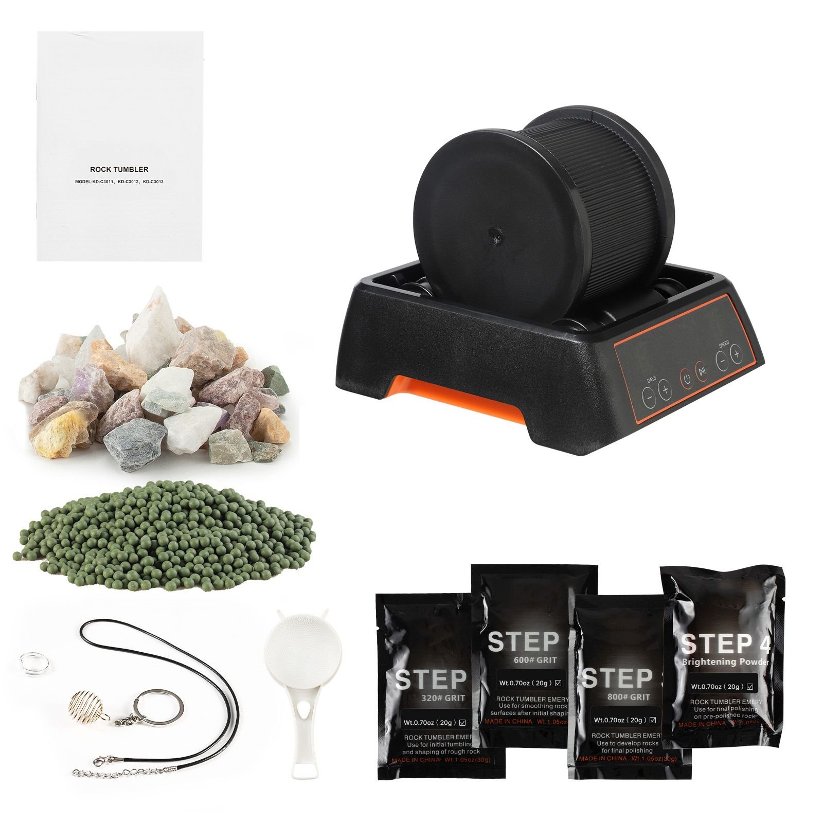 rock tumbler, 1 lb rock polishing machine, rocks tumbling kit with 4 speed adjustment, 1–9 day timer, direct drive motor rocks polishing kit for rose quartz, amethyst, quiet operation