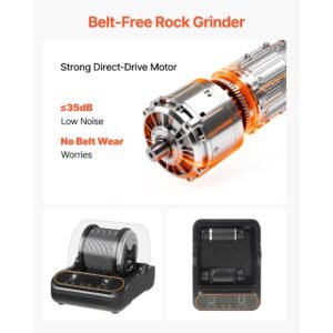 rock tumbler, 1 lb rock polishing machine, rocks tumbling kit with 4 speed adjustment, 1–9 day timer, pc sound reduction cover & tpu drum, direct drive motor rocks polishing, quiet operation