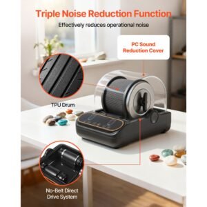 rock tumbler, 1 lb rock polishing machine, rocks tumbling kit with 4 speed adjustment, 1–9 day timer, pc sound reduction cover & tpu drum, direct drive motor rocks polishing, quiet operation