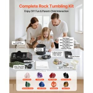 rock tumbler, 2 lb rock polishing machine, rocks tumbling kit with 4 speed adjustment, 1–9 day timer, pc sound reduction cover & tpu drum, direct drive motor rocks polishing, quiet operation