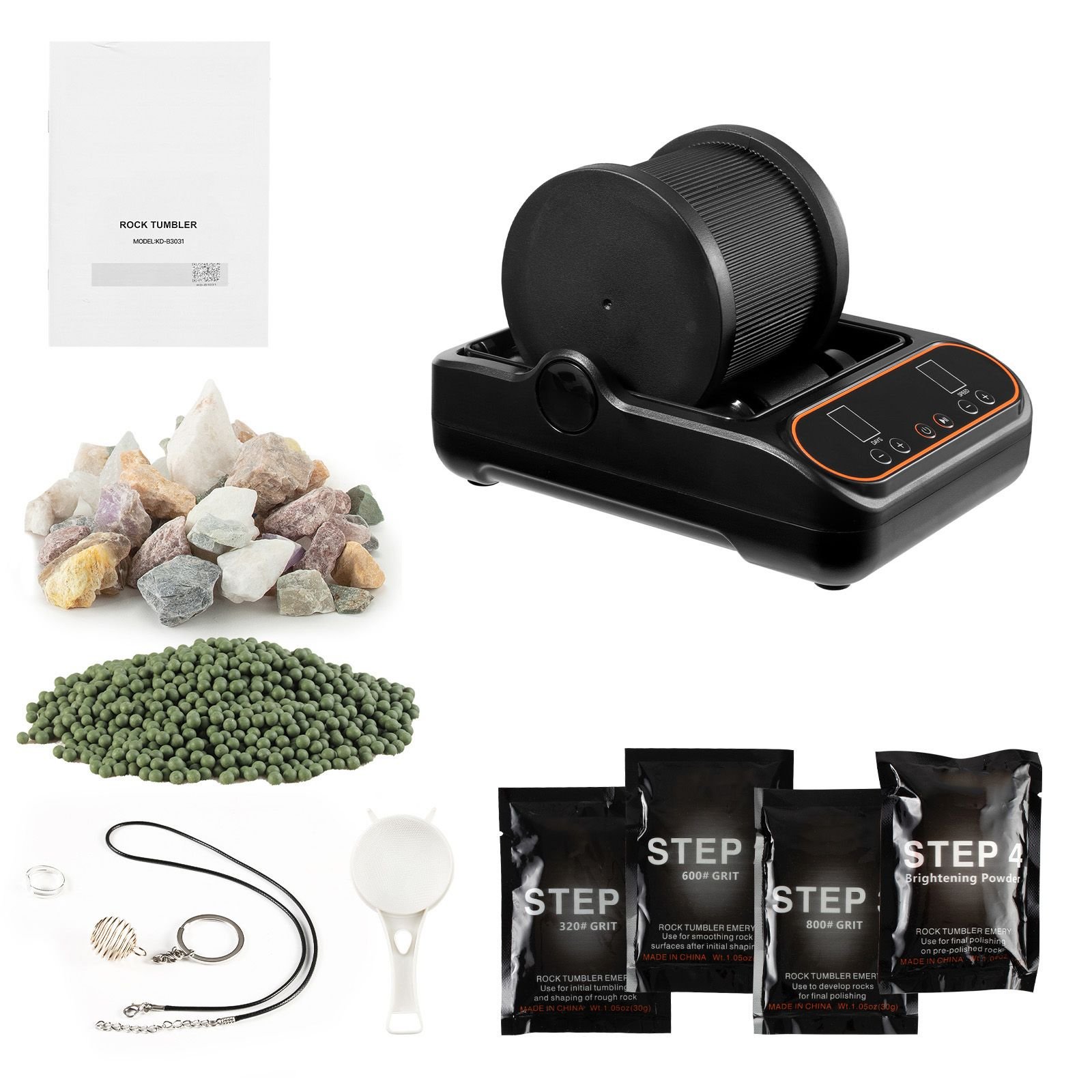 rock tumbler, 2 lb rock polishing machine, rocks tumbling kit with 4 speed adjustment, 1–9 day timer, pc sound reduction cover & tpu drum, direct drive motor rocks polishing, quiet operation