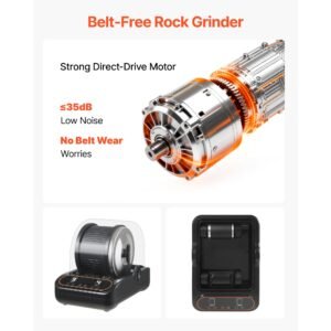 rock tumbler, 3 lb rock polishing machine, rocks tumbling kit with 4 speed adjustment, 1–9 day timer, pc sound reduction cover & tpu drum, direct drive motor rocks polishing, quiet operation