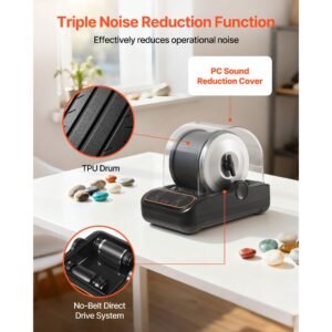 rock tumbler, 3 lb rock polishing machine, rocks tumbling kit with 4 speed adjustment, 1–9 day timer, pc sound reduction cover & tpu drum, direct drive motor rocks polishing, quiet operation