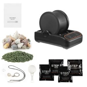 Rock Tumbler, 3 lb Rock Polishing Machine, Rocks Tumbling Kit with 4-Speed Adjustment, 1–9 Day Timer, PC Sound Reduction Cover & TPU Drum, Direct Drive Motor Rocks Polishing, Quiet Operation