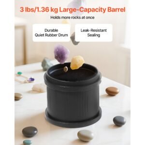 rock tumbler, 3 lb rock polishing machine, rocks tumbling kit with 4 speed adjustment, 1–9 day timer, pc sound reduction cover & tpu drum, direct drive motor rocks polishing, quiet operation