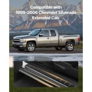 rocker panel guard, 4 piece set, compatible with 1999 2006 chevrolet silverado extended cab, replacement for 14089 trail armor side skirts extension body kit, driver side, 3m adhesive, black