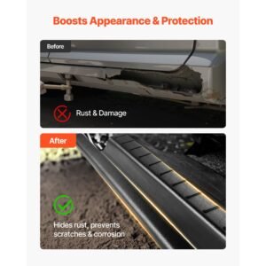 rocker panel guard, 4 piece set, compatible with 1999 2006 chevrolet silverado extended cab, replacement for 14089 trail armor side skirts extension body kit, driver side, 3m adhesive, black