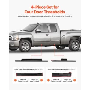 rocker panel guard, 4 piece set, compatible with 1999 2006 chevrolet silverado extended cab, replacement for 14089 trail armor side skirts extension body kit, driver side, 3m adhesive, black