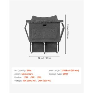 rocker switch, 6 pin momentary dpdt rocker switch, 3 position (on) off (on) polarity reversing switch ac 250v/16a 125v/ 20a for auto car boat household appliances