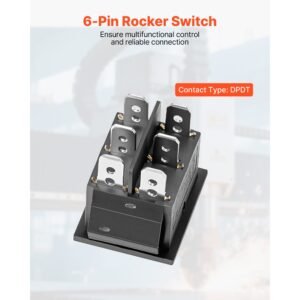 rocker switch, 6 pin momentary dpdt rocker switch, 3 position (on) off (on) polarity reversing switch ac 250v/16a 125v/ 20a for auto car boat household appliances