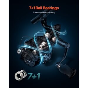 rod and fishing reel combo, im6 carbon fiber spinning rod and reel combo, bass fishing pole with 6.5 ft two piece rods, 7+1 ball bearings, eva handle, stainless steel guides with ceramic rings