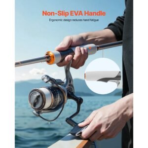 rod and fishing reel combo, im6 carbon fiber spinning rod and reel combo, bass fishing pole with 6.5 ft two piece rods, 7+1 ball bearings, eva handle, stainless steel guides with ceramic rings