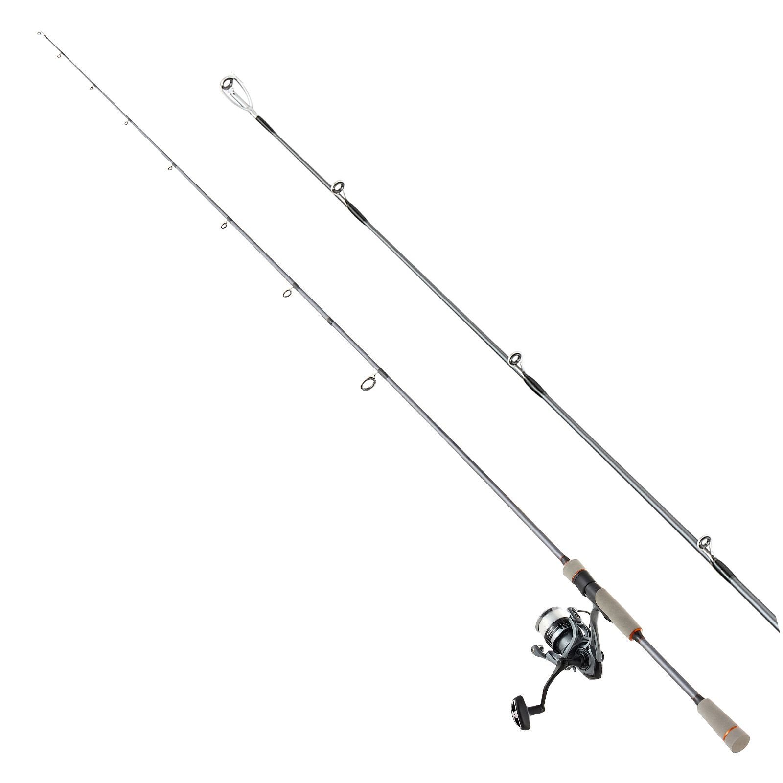 rod and fishing reel combo, im6 fiberglass & carbon fiber spinning rod and reel combo, bass fishing pole with 6.5 ft two piece rods, 6+1 ball bearings, stainless steel guides with ceramic rings