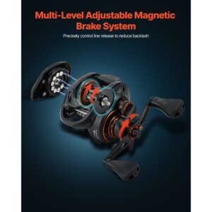 rod and fishing reel combo, im7 carbon fiber baitcasting rod and reel combo, bass fishing pole with 6+1 bb system, 7.0:1 gear ratio, cork handle, stainless steel guides with ceramic rings
