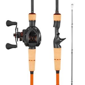 Rod and Fishing Reel Combo, IM7 Carbon Fiber Baitcasting Rod and Reel Combo, Bass Fishing Pole with 6+1 BB System, 7.0:1 Gear Ratio, Cork Handle, Stainless Steel Guides with Ceramic Rings