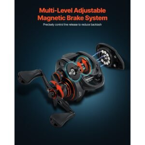 rod and fishing reel combo, im7 carbon fiber baitcasting rod and reel combo, bass fishing pole with 7+1 bb system, 7.0:1 gear ratio, cork handle, stainless steel guides with ceramic rings