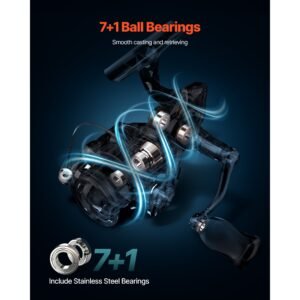 rod and fishing reel combo, im7 carbon fiber spinning rod and reel combo, bass fishing pole with 7 ft two piece rods, 7+1 ball bearings, eva handle, stainless steel guides with ceramic rings