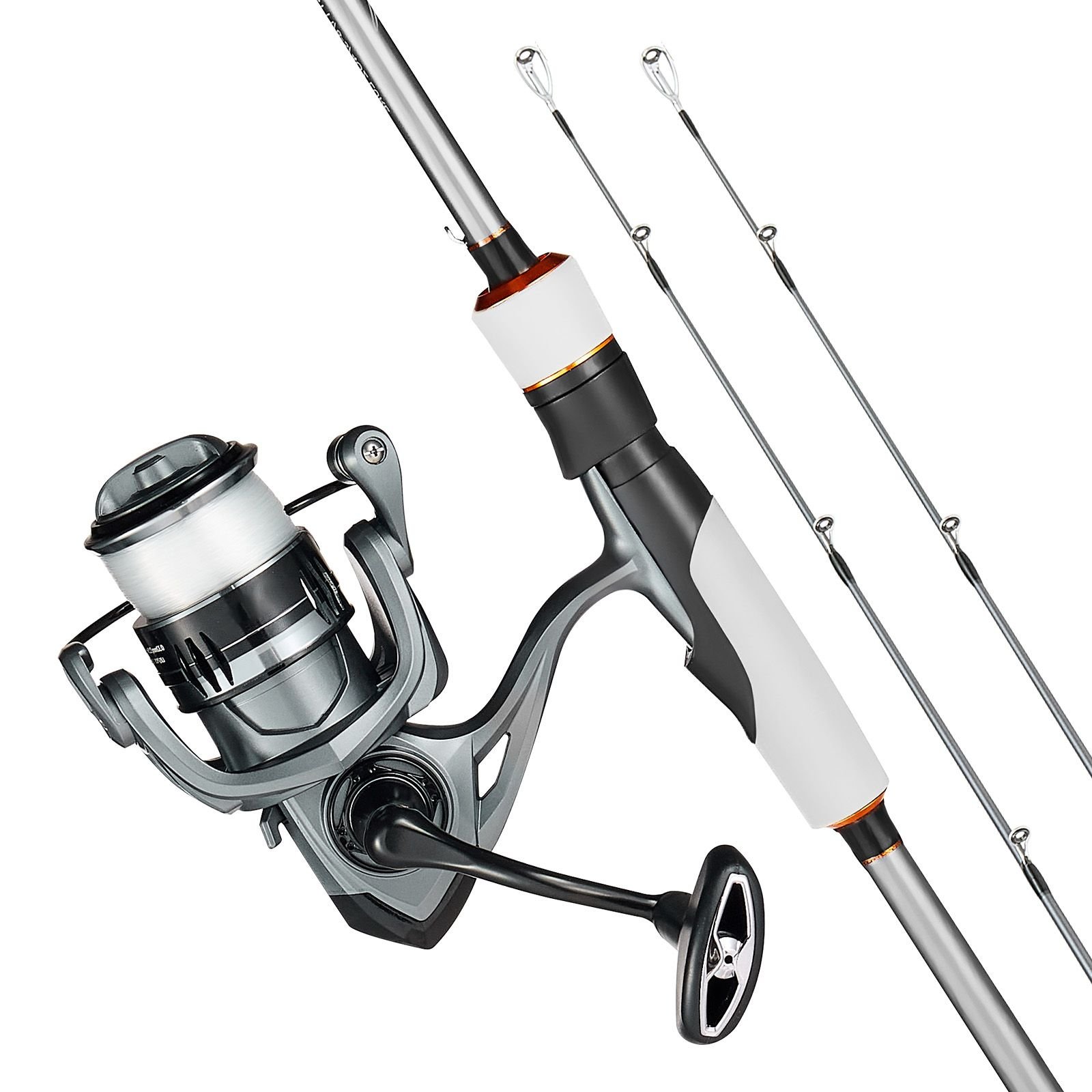 rod and fishing reel combo, im7 carbon fiber spinning rod and reel combo, bass fishing pole with 7 ft two piece rods, 7+1 ball bearings, eva handle, stainless steel guides with ceramic rings