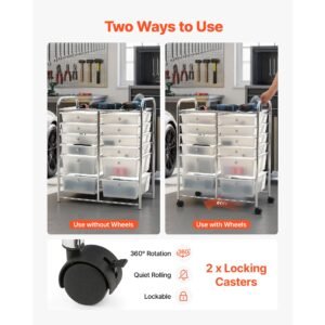 rolling cart with drawers, double row 12 drawer storage organizer, mobile utility cart with chrome steel frame, universal casters & 2 brakes, for office, classroom, craft room, studio, garage