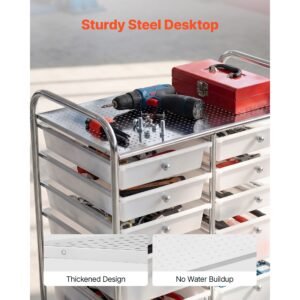 rolling cart with drawers, double row 12 drawer storage organizer, mobile utility cart with chrome steel frame, universal casters & 2 brakes, for office, classroom, craft room, studio, garage
